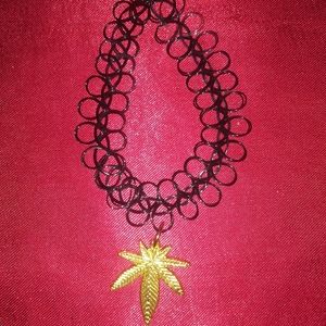 Weed leaf tattoo choker style charm bracelet